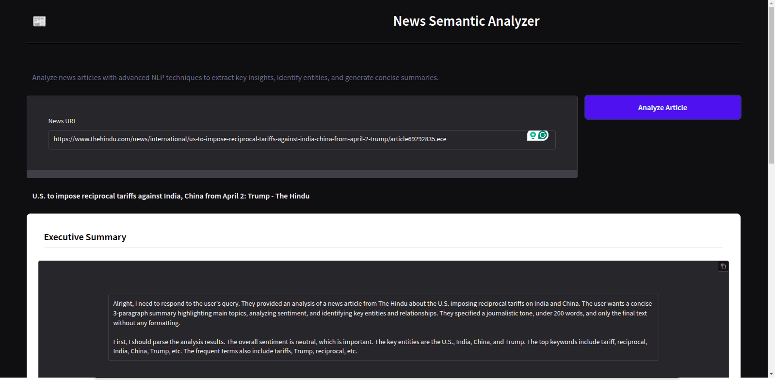 News Webpage Semantic Analysis Tool